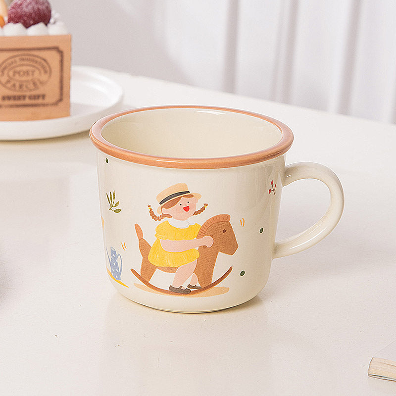 Cute cartoon family ceramic mug home creative drinking water cup personalized coffee cup family parent-child cup