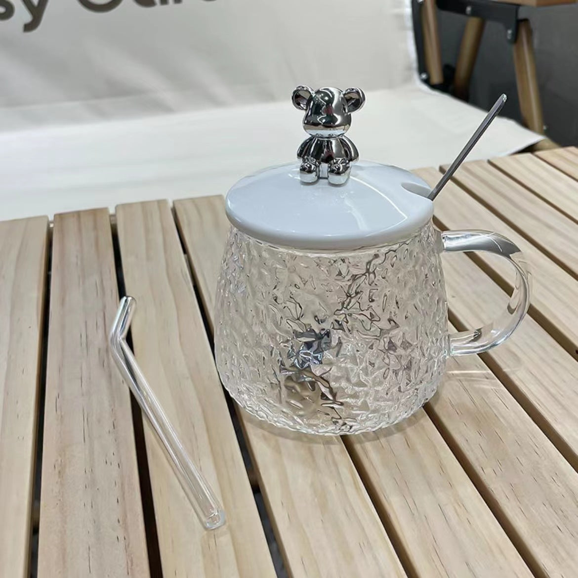 Wholesale high-value department store cups household bear cups mugs glass water cups coffee cups tea cups with lids portable