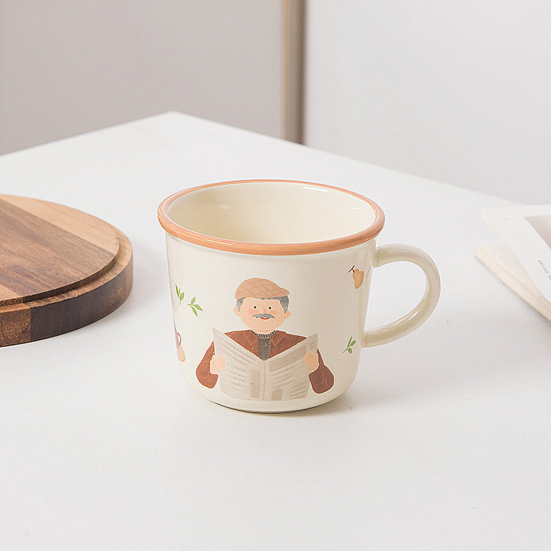 Cute cartoon family ceramic mug home creative drinking water cup personalized coffee cup family parent-child cup