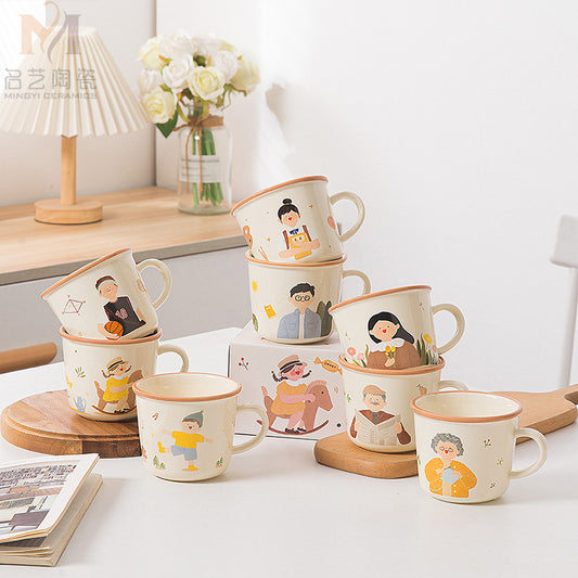 Cute cartoon family ceramic mug home creative drinking water cup personalized coffee cup family parent-child cup