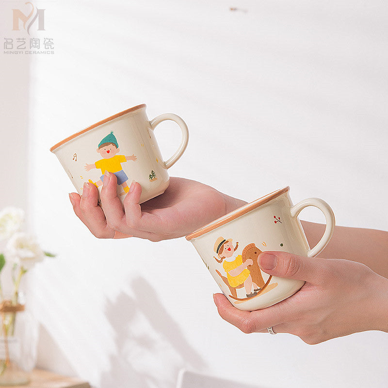 Cute cartoon family ceramic mug home creative drinking water cup personalized coffee cup family parent-child cup