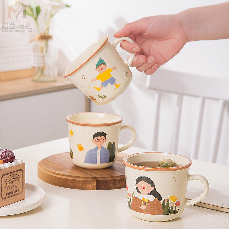 Cute cartoon family ceramic mug home creative drinking water cup personalized coffee cup family parent-child cup