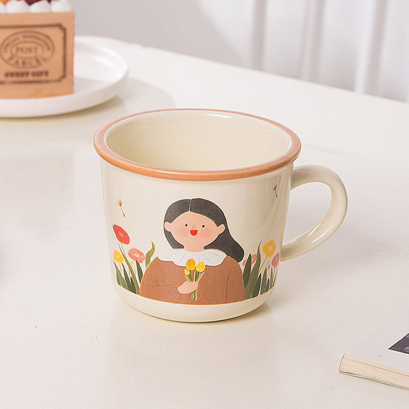 Cute cartoon family ceramic mug home creative drinking water cup personalized coffee cup family parent-child cup