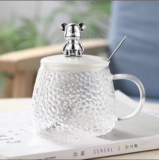 Wholesale high-value department store cups household bear cups mugs glass water cups coffee cups tea cups with lids portable