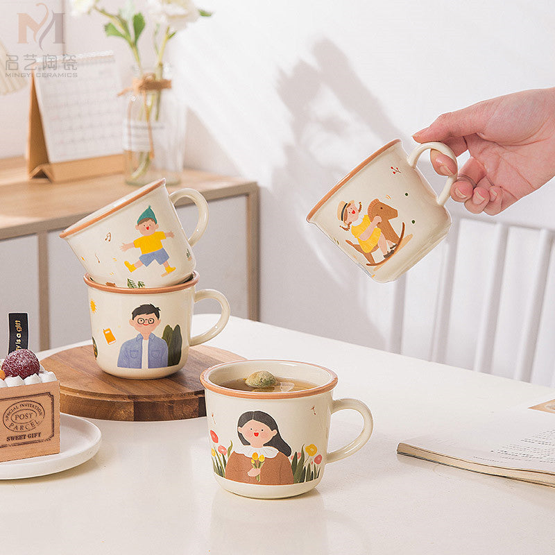 Cute cartoon family ceramic mug home creative drinking water cup personalized coffee cup family parent-child cup