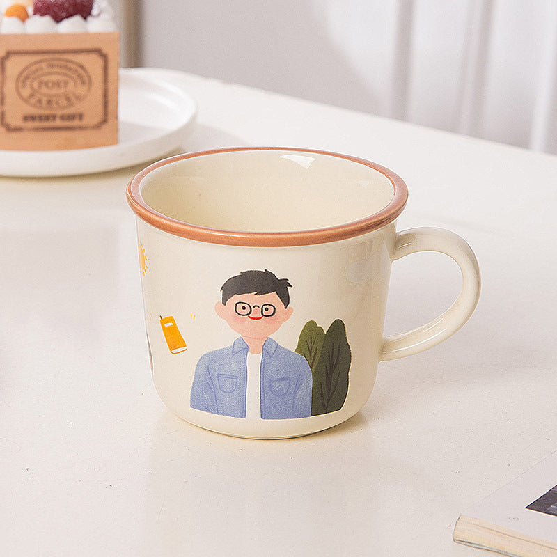 Cute cartoon family ceramic mug home creative drinking water cup personalized coffee cup family parent-child cup